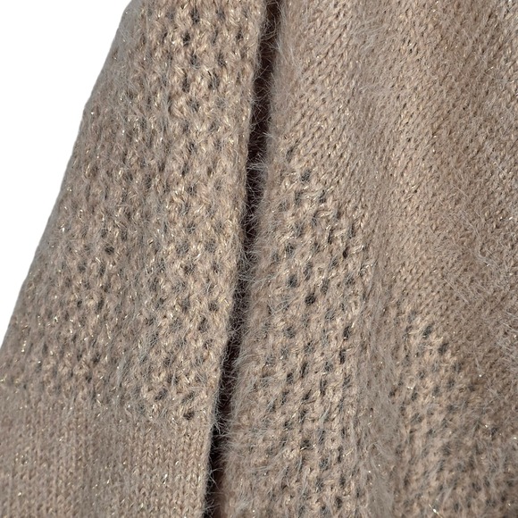 Anthropologie "Do everything in Love" Womens Poncho Sweater OS Tan Cowl Sparkle - Picture 5 of 13